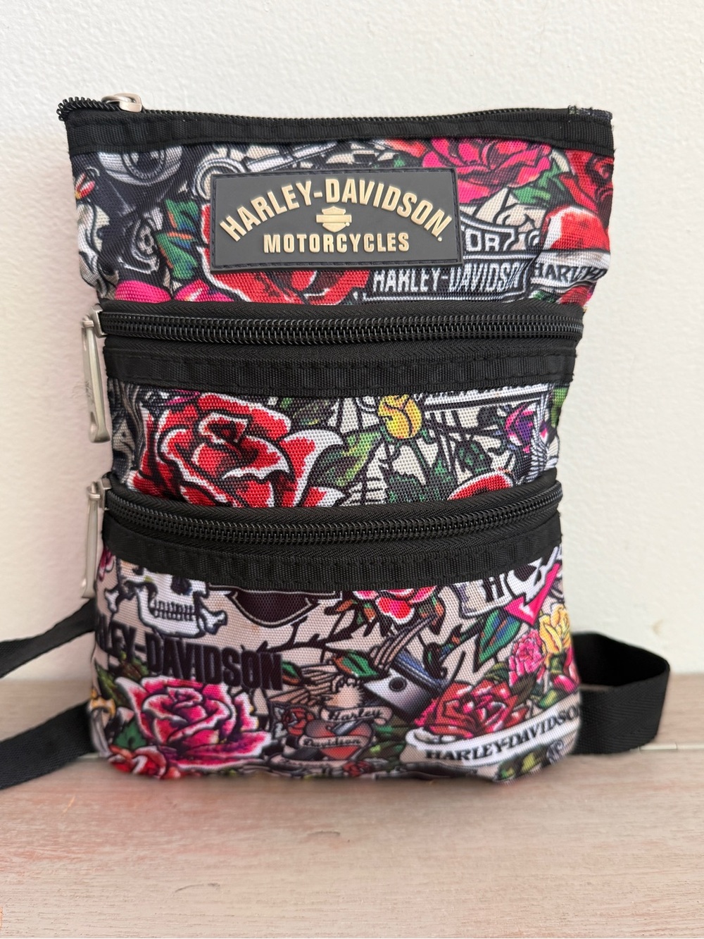 Harley-Davidson® X-Body Tattoo Art Crossbody Bag Sling Purse Skulls Flowers
